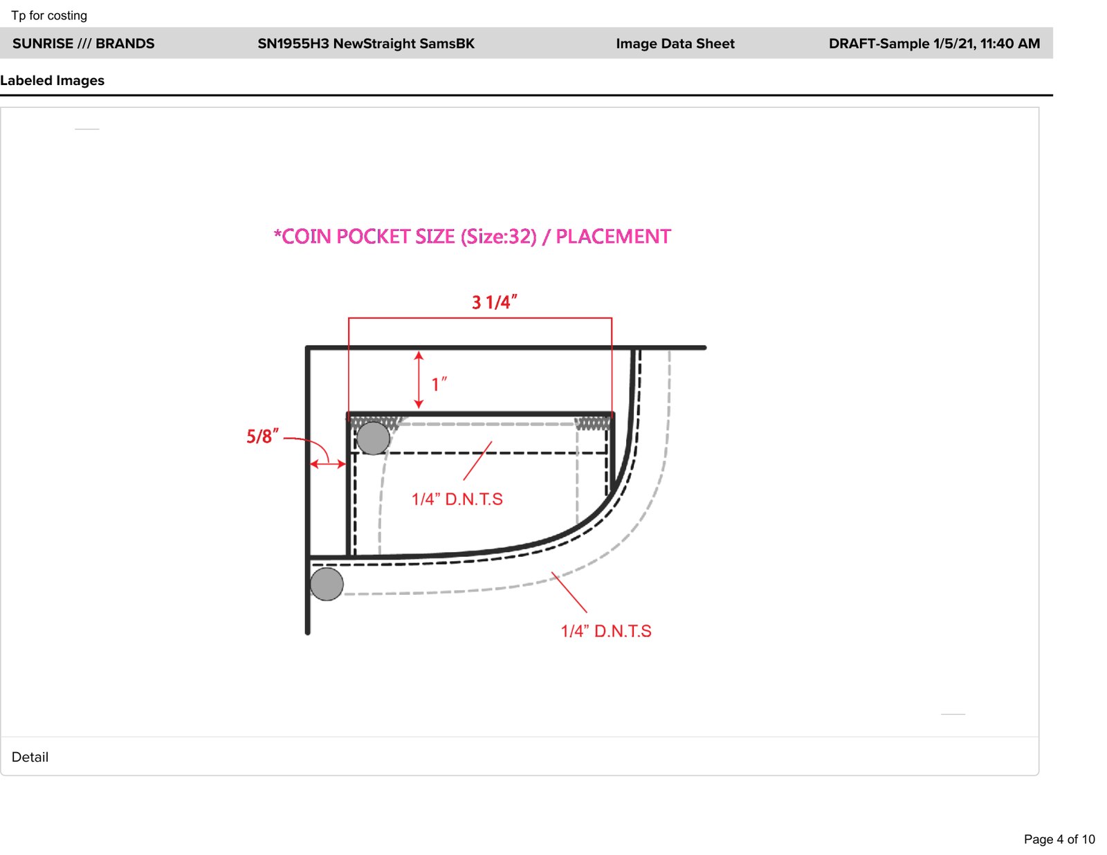 Detail sheet, stitching & hardware