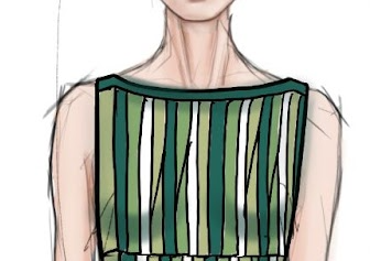 Neckline study, trim linked front and back at shoulder seam