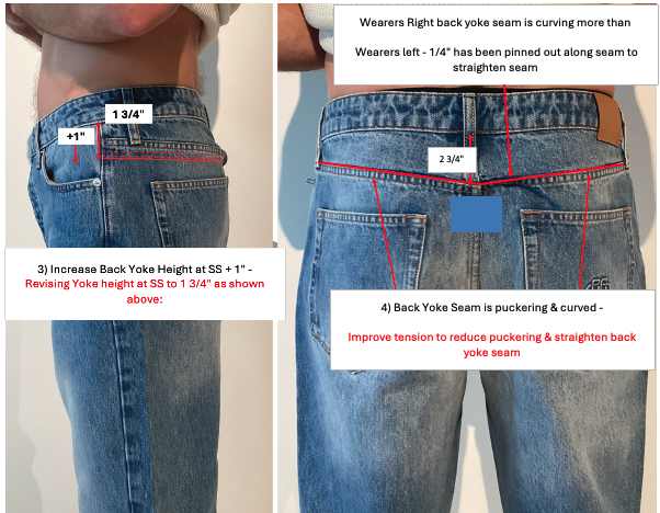 Back yoke height and puckering, pinned and remeasured